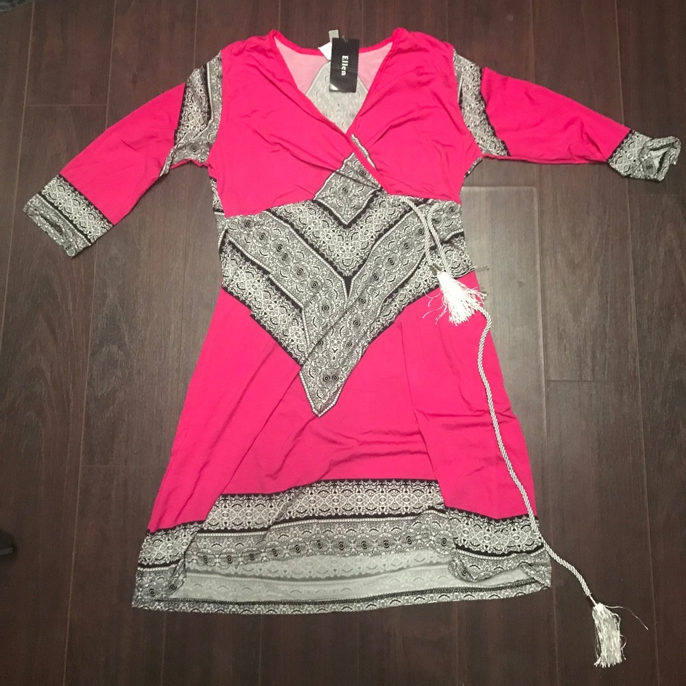 Pink with black and white detail dress